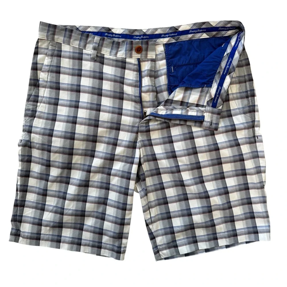 Tommy Bahama 35x10 Gray Plaid Relaxed Fit Stretch Men's Performance Golf Shorts